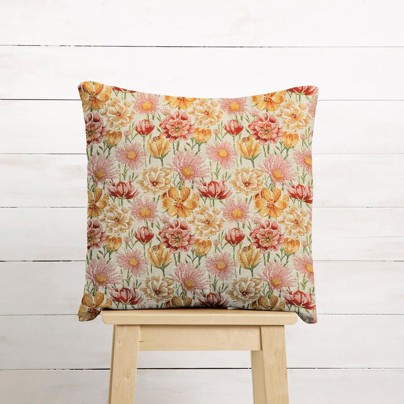 Dekostoff Gobelin Wiesenblumen – hellbeige/karminrot, image number 6
