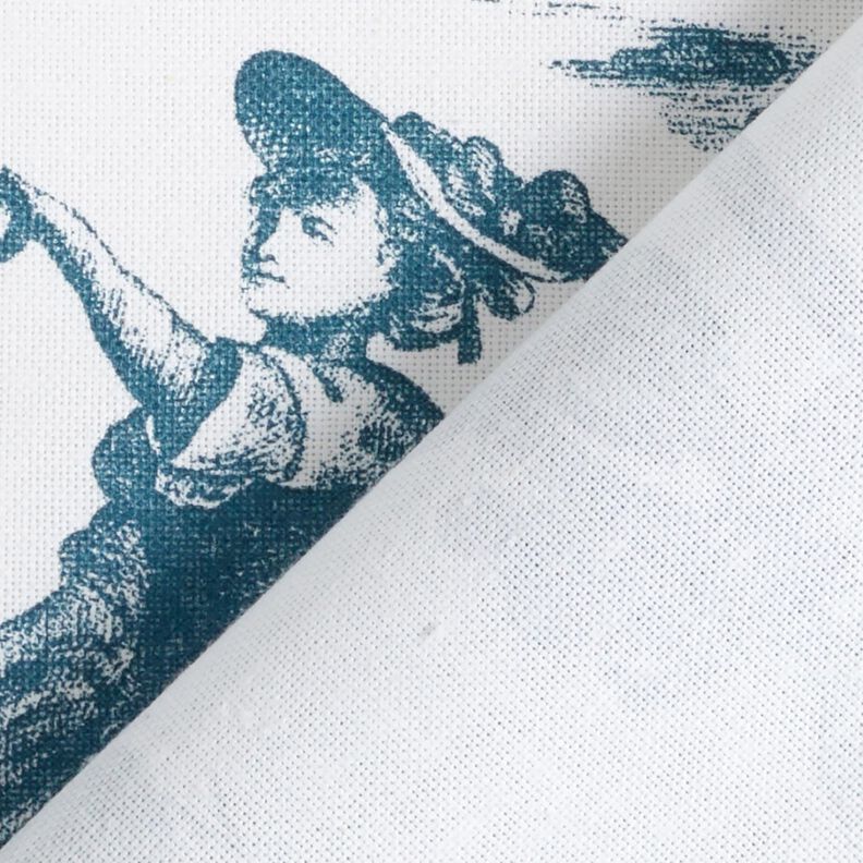 Dekostoff Halbpanama fröhliche Tänzer 280 cm – ozeanblau/weiss,  image number 4