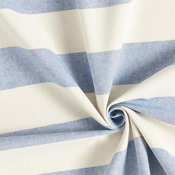 Dekostoff Halbpanama breite Querstreifen – blau/natur | Reststück 50cm
