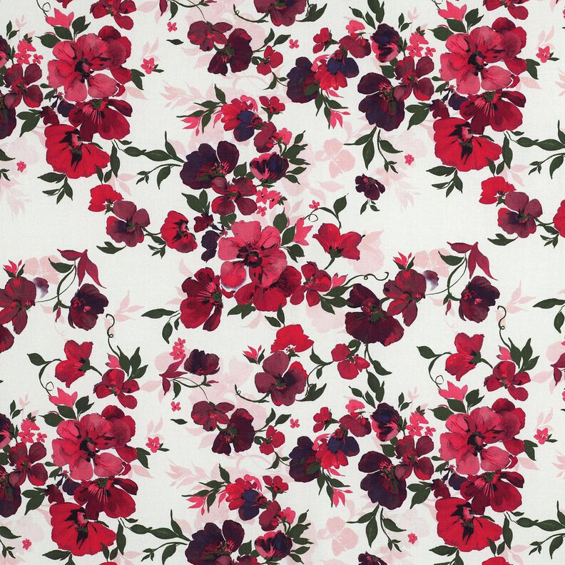 LENZING&trade; ECOVERO&trade; Viskosestoff Blumen &ndash; weiss/rot,  image number 1