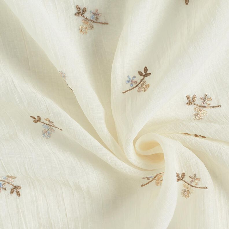 Krinkel Voile Blumenstickerei – wollweiss/hellbraun,  image number 3