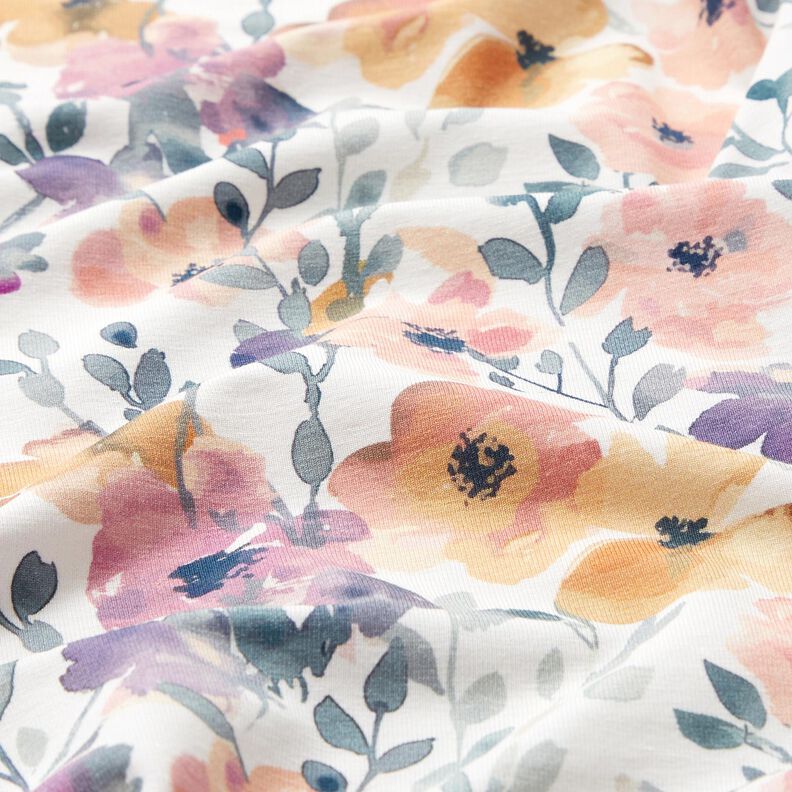 GOTS Baumwolljersey Aquarell Blumenwiese Digitaldruck – elfenbein, image number 2
