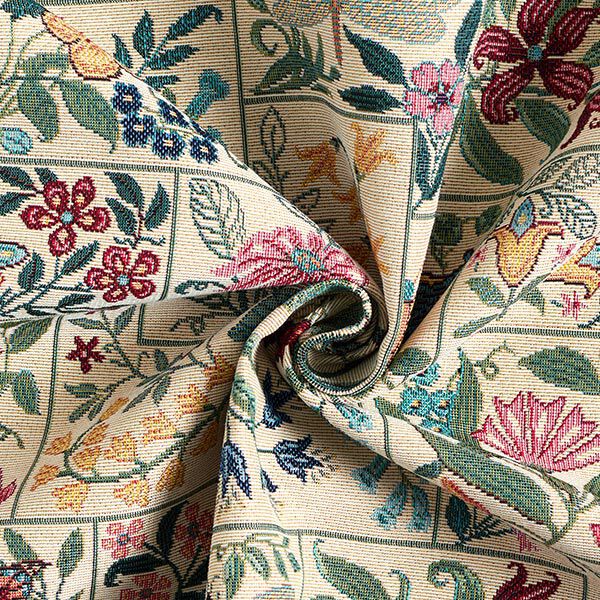 Dekostoff Gobelin Blumen-Kacheln – hellbeige