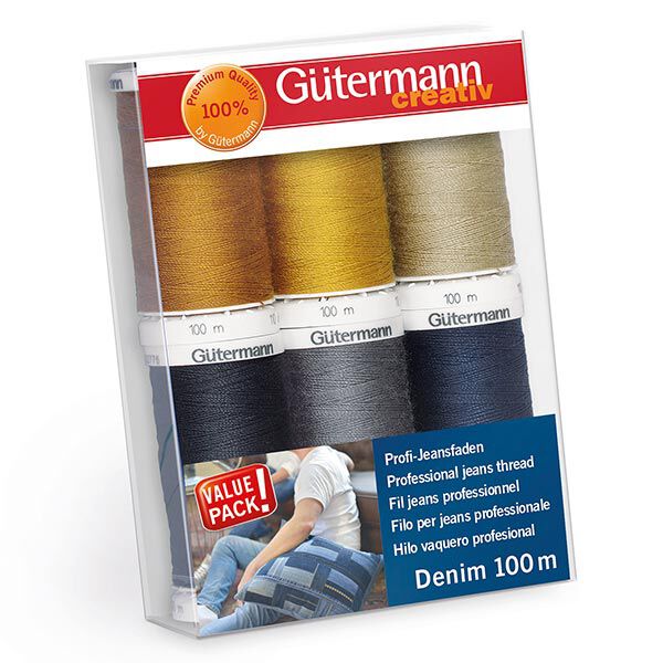 Nähfaden-Set Denim [ 100m | 6 Stück ] | Gütermann creativ – Farbmix,  image number 1