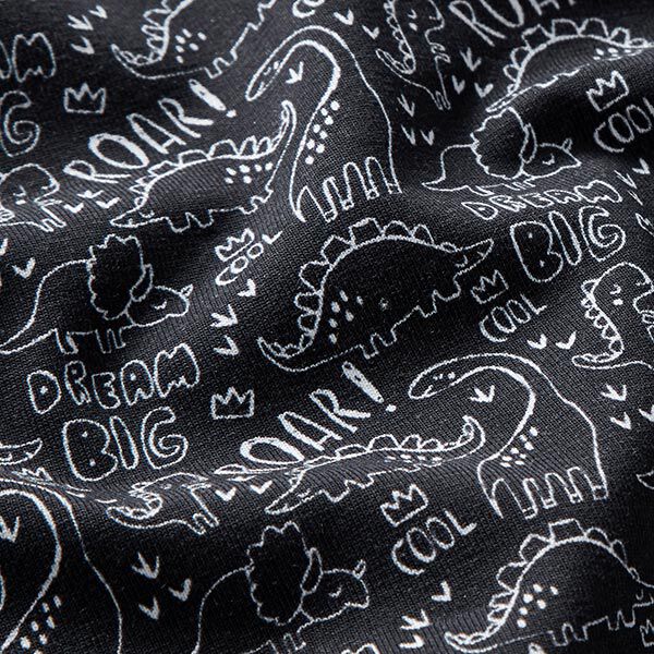 Baumwolljersey Skribbel-Dinos – schwarz/weiss | Reststück 50cm