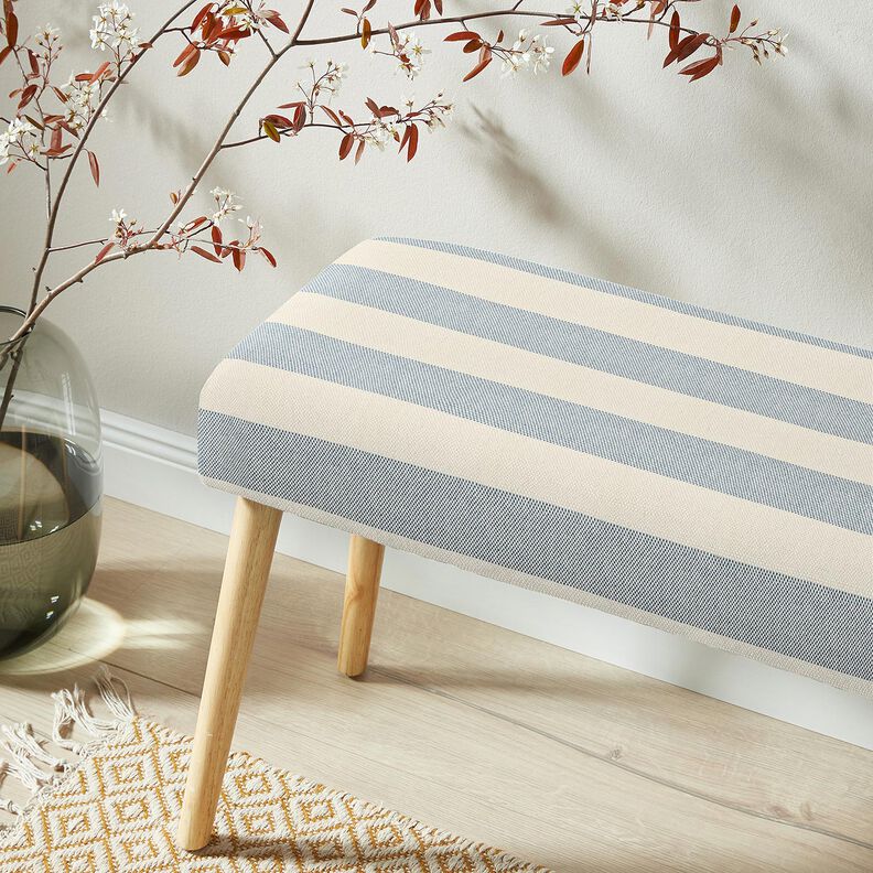 Dekostoff Panama breite Streifen &ndash; blaugrau/hellbeige,  image number 5