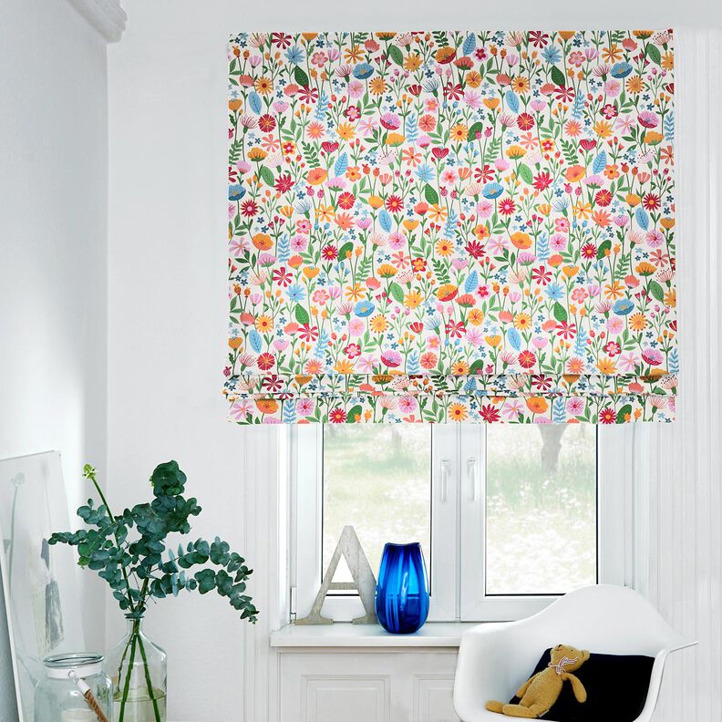 Dekostoff Halbpanama kunterbunte Blumen – elfenbein/pastellviolett,  image number 7