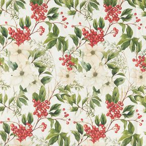Dekostoff Jacquard Lurex Winterbeere – natur/gold, 