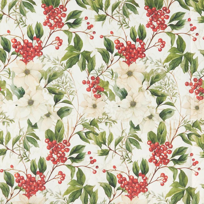 Dekostoff Jacquard Lurex Winterbeere – natur/gold, image number 1
