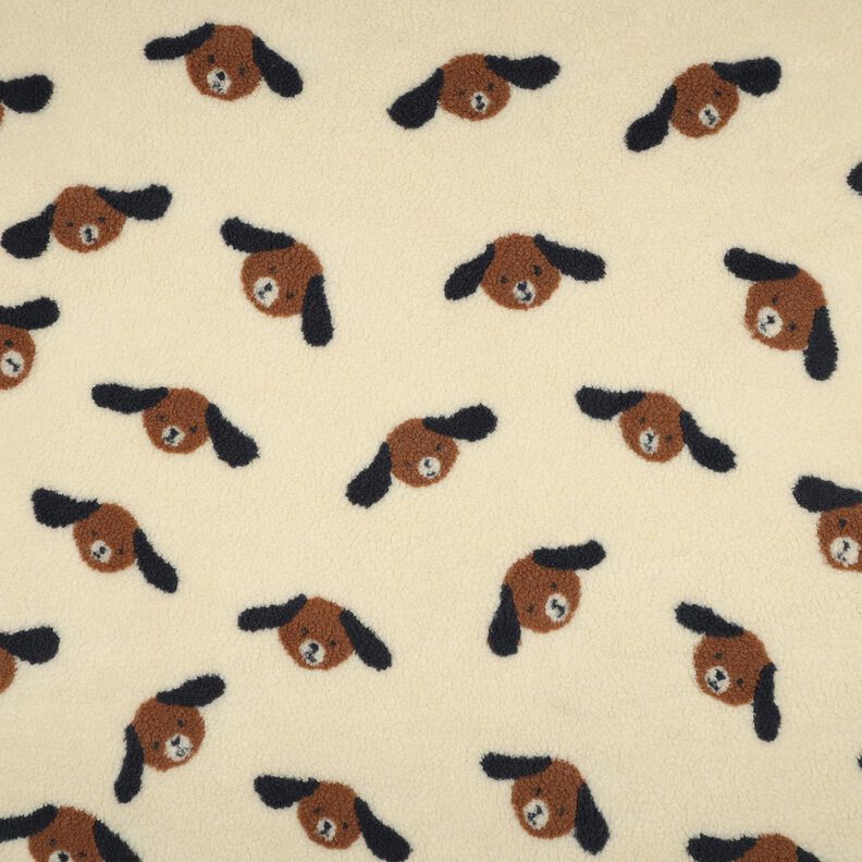 Teddyplüsch Hundeköpfe | Poppy Fabrics – hellbeige/schwarzbraun, image number 1
