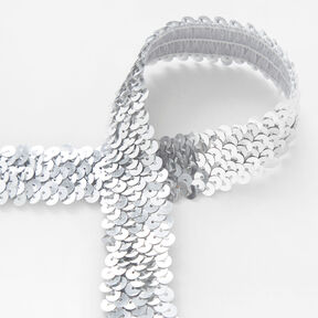 Elastische Paillettenborte [30 mm] – silber, 