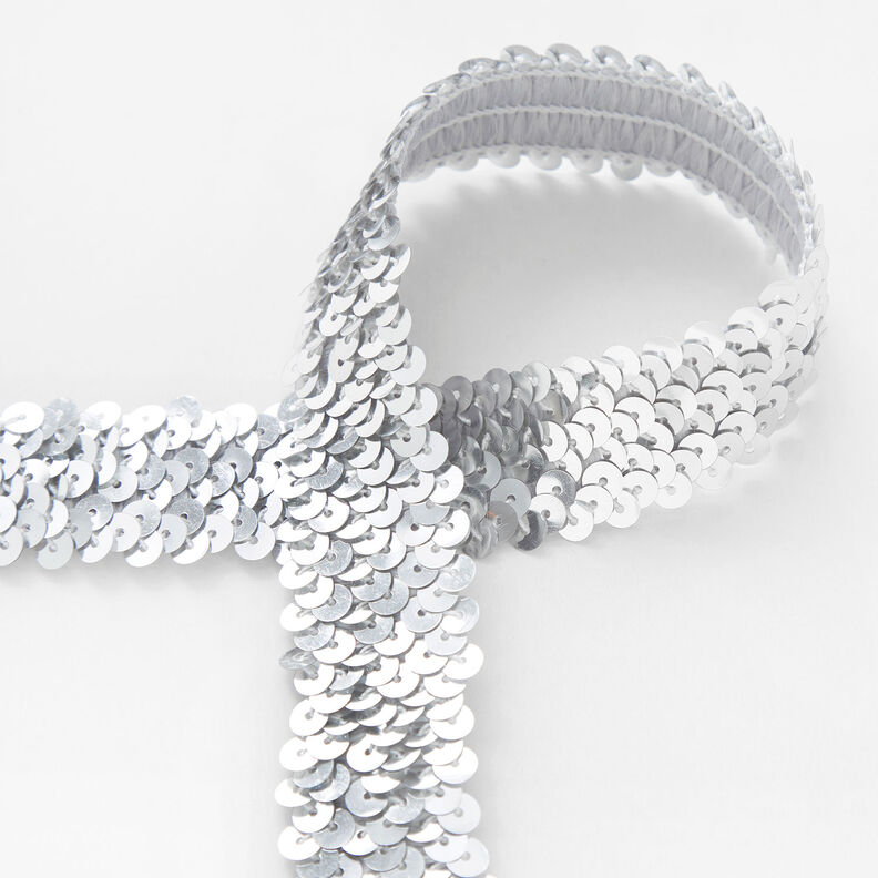 Elastische Paillettenborte [30 mm] – silber,  image number 1