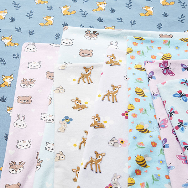 Baumwolljersey süße Tiergesichter – babyblau, image number 6