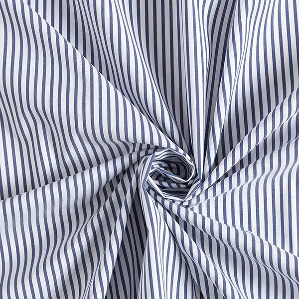 Blusenstoff schmale Querstreifen – weiss/marineblau | Reststück 100cm