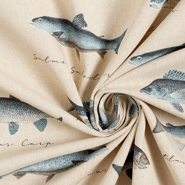 Dekostoff Halbpanama Fische – natur/blau, image number 3