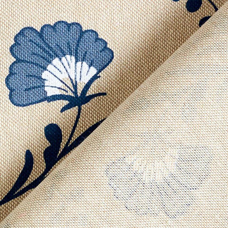 Dekostoff Halbpanama Blümchen – natur/ozeanblau,  image number 4