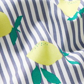 Popeline Stretch Streifen und Zitronen – weiss/indigo, 