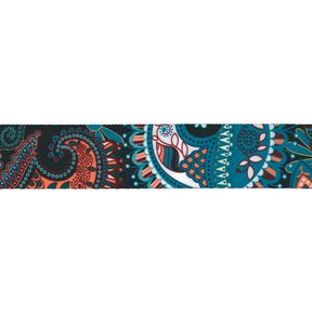Gurtband Floral [ Breite: 40 mm ] – türkisblau/marineblau, 