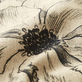 Dekostoff Halbpanama gezeichnete Blumen – anemone/schwarz, 