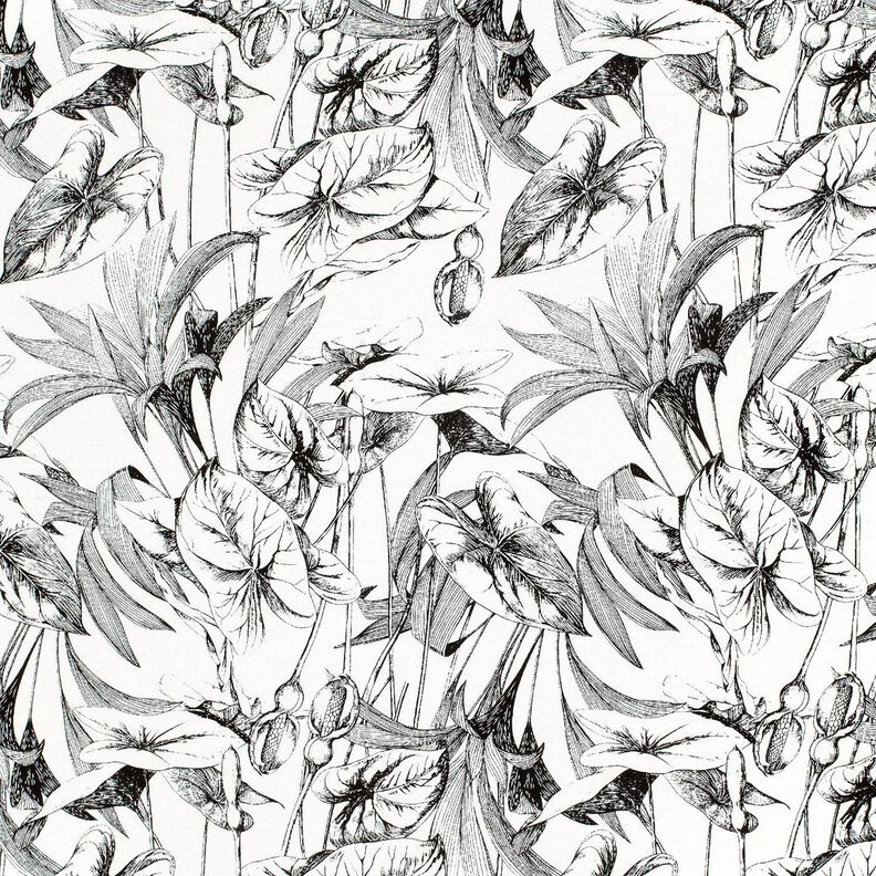 Viskose-Leinen-Mix Tropenpflanzen – wollweiss/schwarz,  image number 1