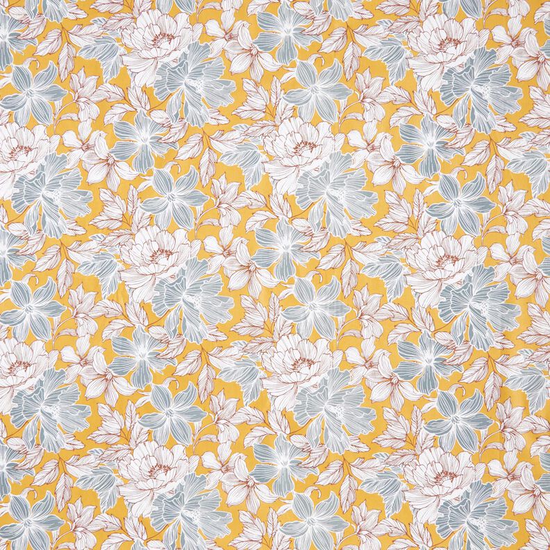 Baumwollstoff Cretonne große Blumen – senf/grau,  image number 1