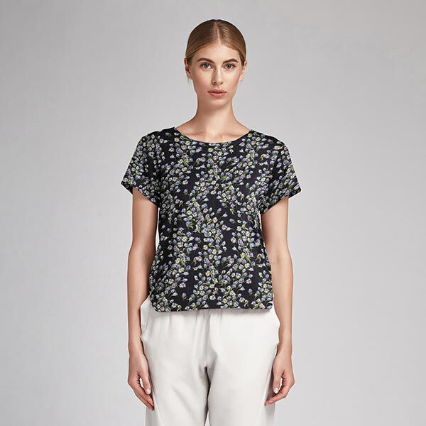 Chiffon Wildblumen - schwarz | Reststück 100cm