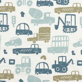 French Terry Sommersweat Skribbel Fahrzeuge &ndash; weiss/blau, 