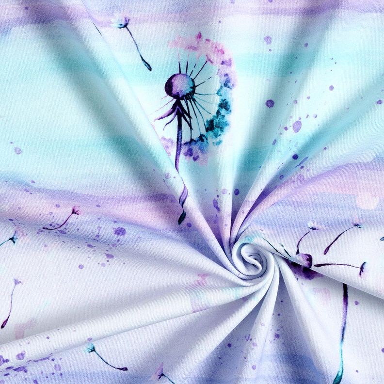 Baumwolljersey Aquarell Pusteblumen | Glitzerpüppi – rotlila/babyblau, image number 3