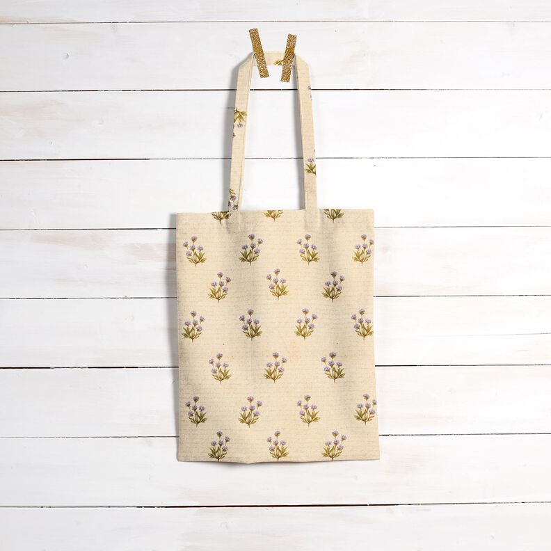 Dekostoff Baumwollköper Blumen und Schrift – beige,  image number 8