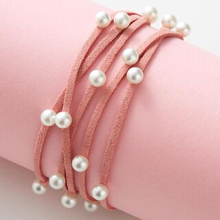Kunstlederband mit Perlen [ 3 mm ] – hellrot, 