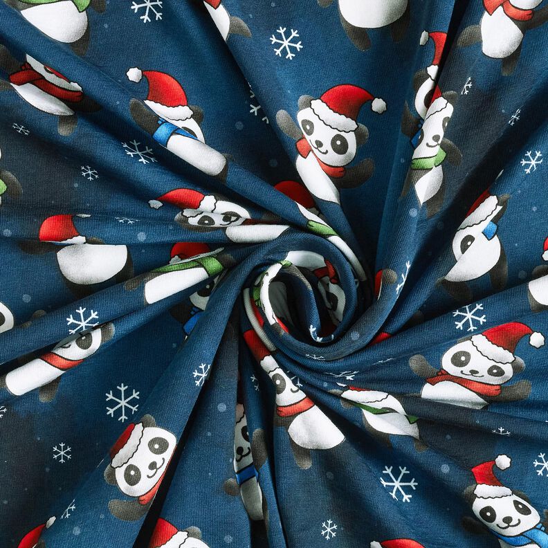 Baumwolljersey Panda in Weihnachtsstimmung | Glitzerpüppi – nachtblau/chili, image number 3