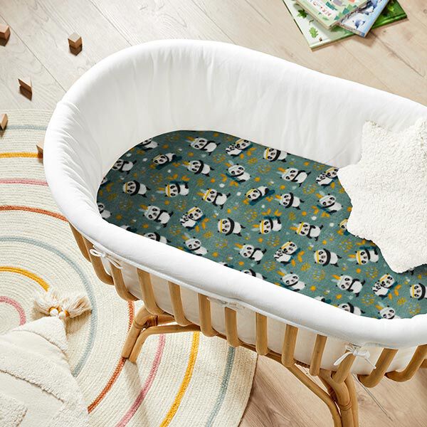 Kuschelfleece Doubleface Pandas und Bambus – schilf/mintgrün | Reststück 50cm