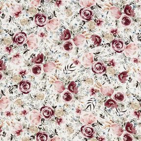 Musselin/ Doppel-Krinkel Gewebe Aquarell Rosen Digitaldruck – weiss, 