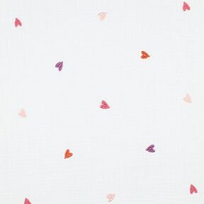 Musselin/ Doppel-Krinkel Gewebe bestickte Herzen | Poppy Fabrics – weiss/rosé, 