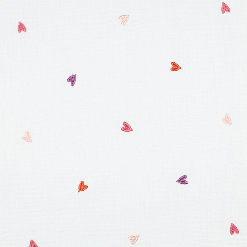 Musselin/ Doppel-Krinkel Gewebe bestickte Herzen | Poppy Fabrics – weiss/rosé,  image number 1