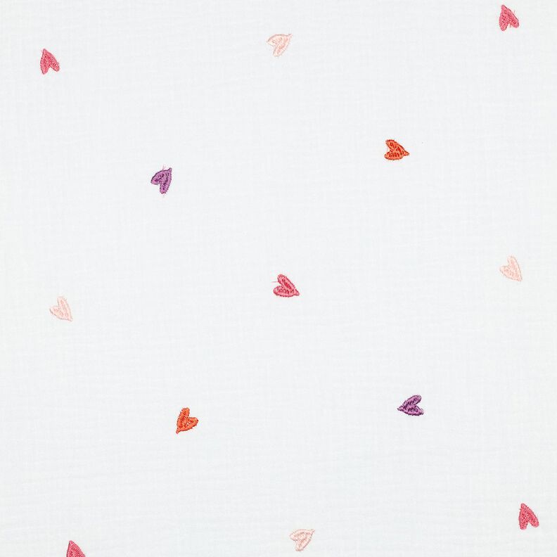 Musselin/ Doppel-Krinkel Gewebe bestickte Herzen | Poppy Fabrics – weiss/rosé, image number 1
