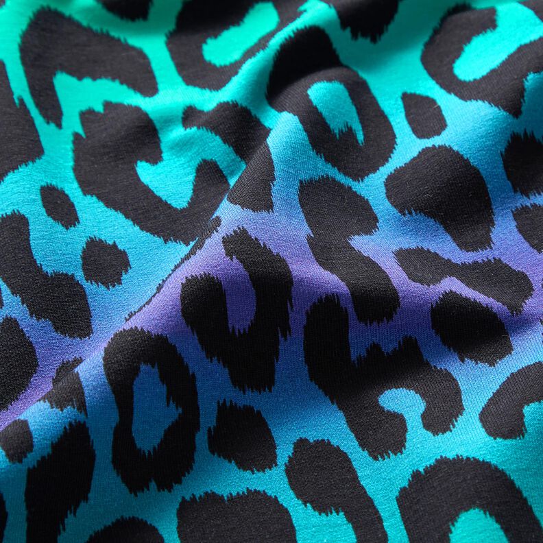 French Terry Sommersweat Farbverlauf Leopard Digitaldruck – blaulila/türkis,  image number 2
