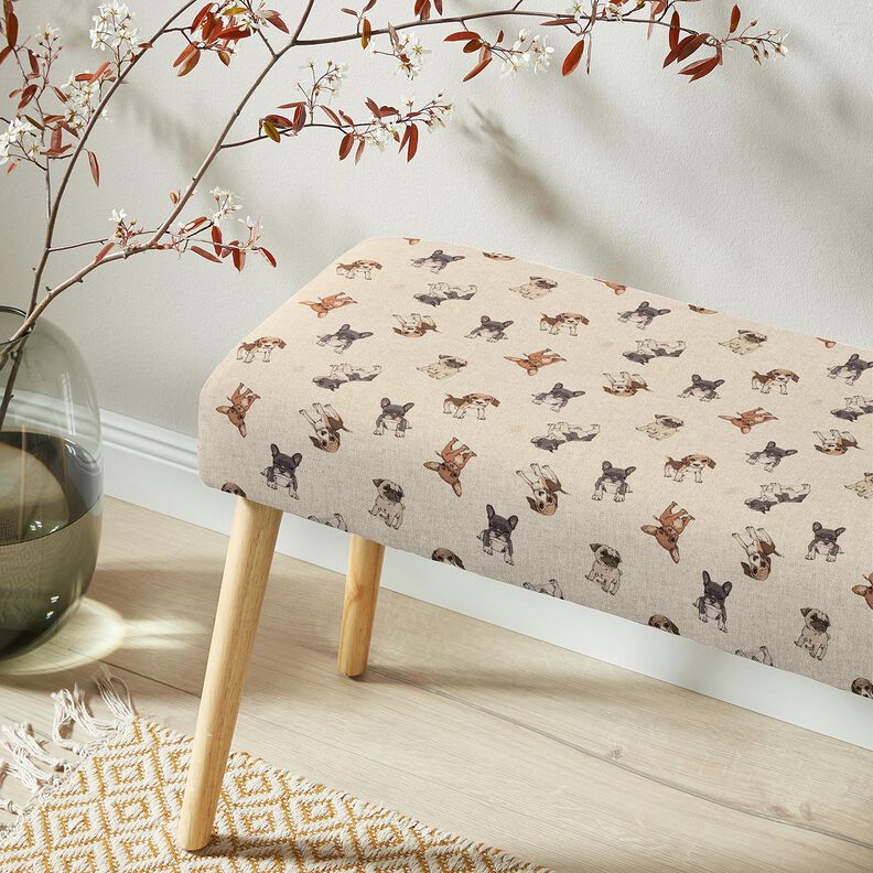 Dekostoff Halbpanama Hundewelpen &ndash; natur/grau,  image number 5