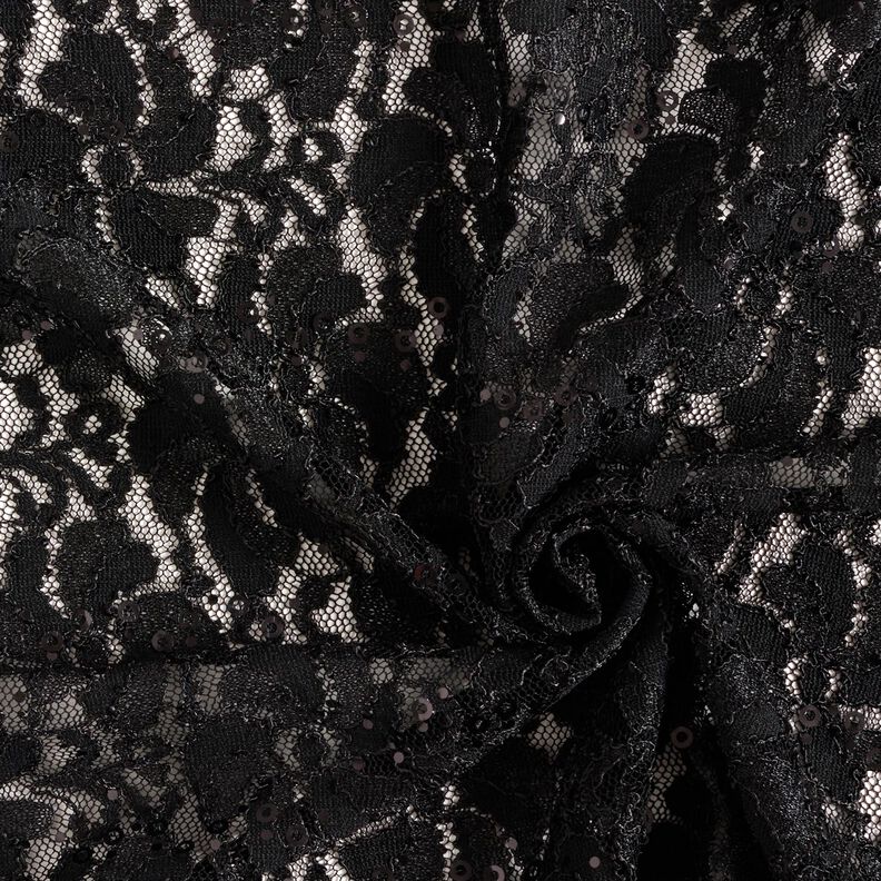 Spitze Pailletten Blumen – schwarz,  image number 3