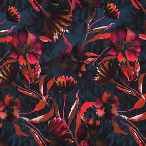 Baumwolljersey expressive Blumen Digitaldruck – nachtblau/traube, 