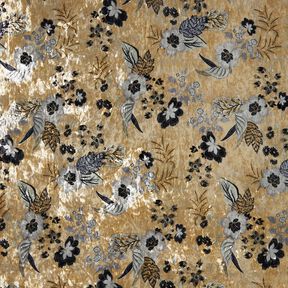 Pannesamt antike Blumen – blaugrau/schwarz, 