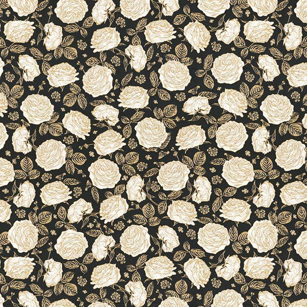 Dekostoff Jacquard Rosen – schwarz/gold, image number 1