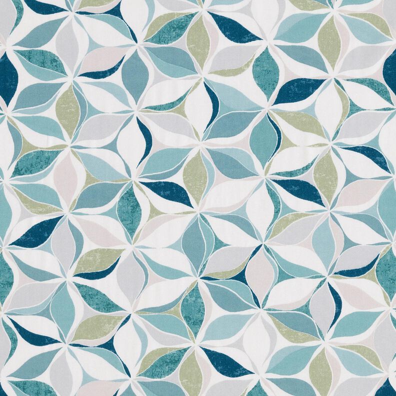Viskosestoff geometrisches Blumenmuster – weiss/aquablau | Reststück 80cm,  image number 1