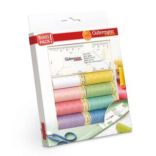 Allesnäher Pastellfarben Nähfaden-Set | BONUS PACK! [8 Spulen je 100 m] + Saummaß | Gütermann, 