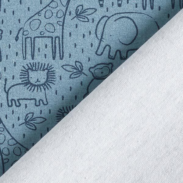 Baumwolljersey Bi-color Dschungeltiere – stahlblau | Reststück 50cm