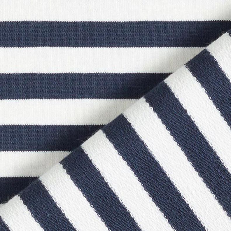 French Terry Sommersweat garngefärbte Streifen – wollweiss/marineblau,  image number 5
