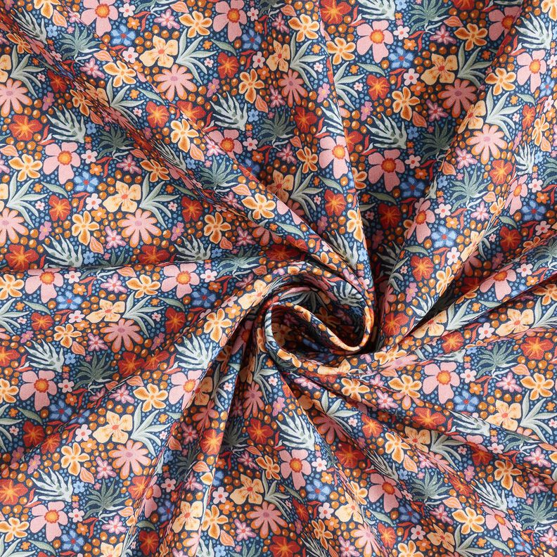 Baumwollstoff Popeline kleine Blüten – indigo/hellaltrosa,  image number 3