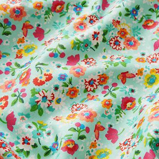 Beschichtete Baumwolle niedliche Blümchen – himmelblau, 