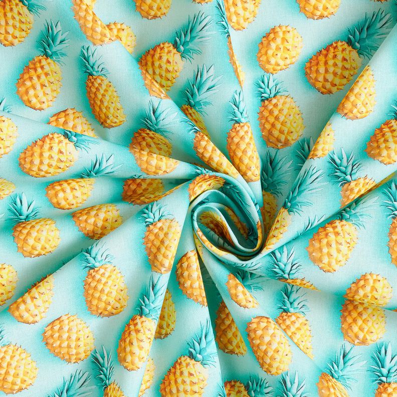 Baumwollstoff Popeline Ananas – aquablau/gelb, image number 3