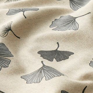 Dekostoff Halbpanama Ginkgoblätter – grau/natur, 